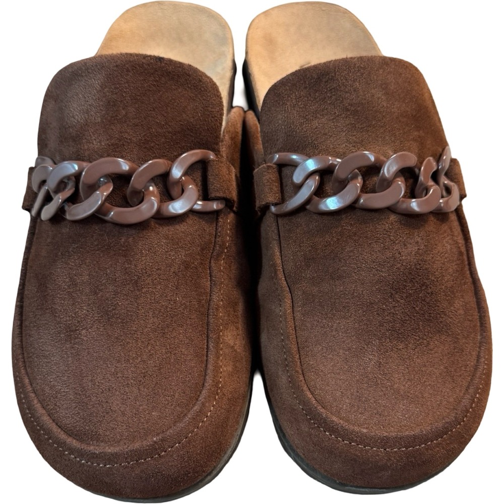 Vionic Georgie Brown Suede Chain Link‎ Mule Loafers Womens Size 9 Orthopedic